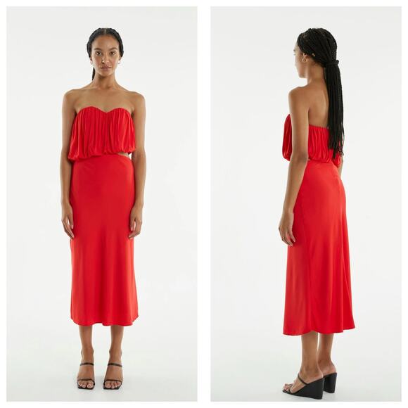 Third Form Overflow 2.0 Strapless Midi Dress Size 8 Red Satin Strapless Cocktail - Picture 13 of 13